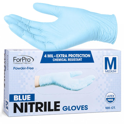 ForPro Disposable Nitrile Gloves, Chemical Resistant, Powder-Free, Latex-Free, Non-Sterile, Food Safe, 4 Mil