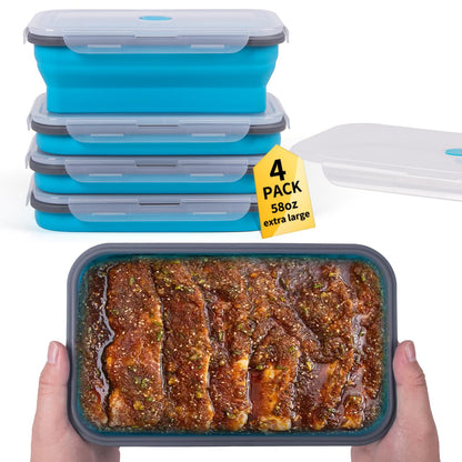 Collapsible Food Storage Containers with Lid & Air Vent, 8 Pack, 4 Rectangular + 4 Round, Annaklin Foldable Silicone Lunch Containers Collapsible Bowls Set, Microwave Freezer Dishwasher Safe, 4 Colors