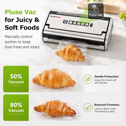 Bonsenkitchen Vacuum Sealer for Food, Stainless Steel, 0.2-inch Wider Seal
