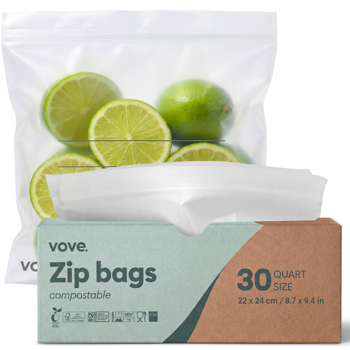Vove Compostable Storage Zip Bags 140 Count Variety Pack, Plant-Based