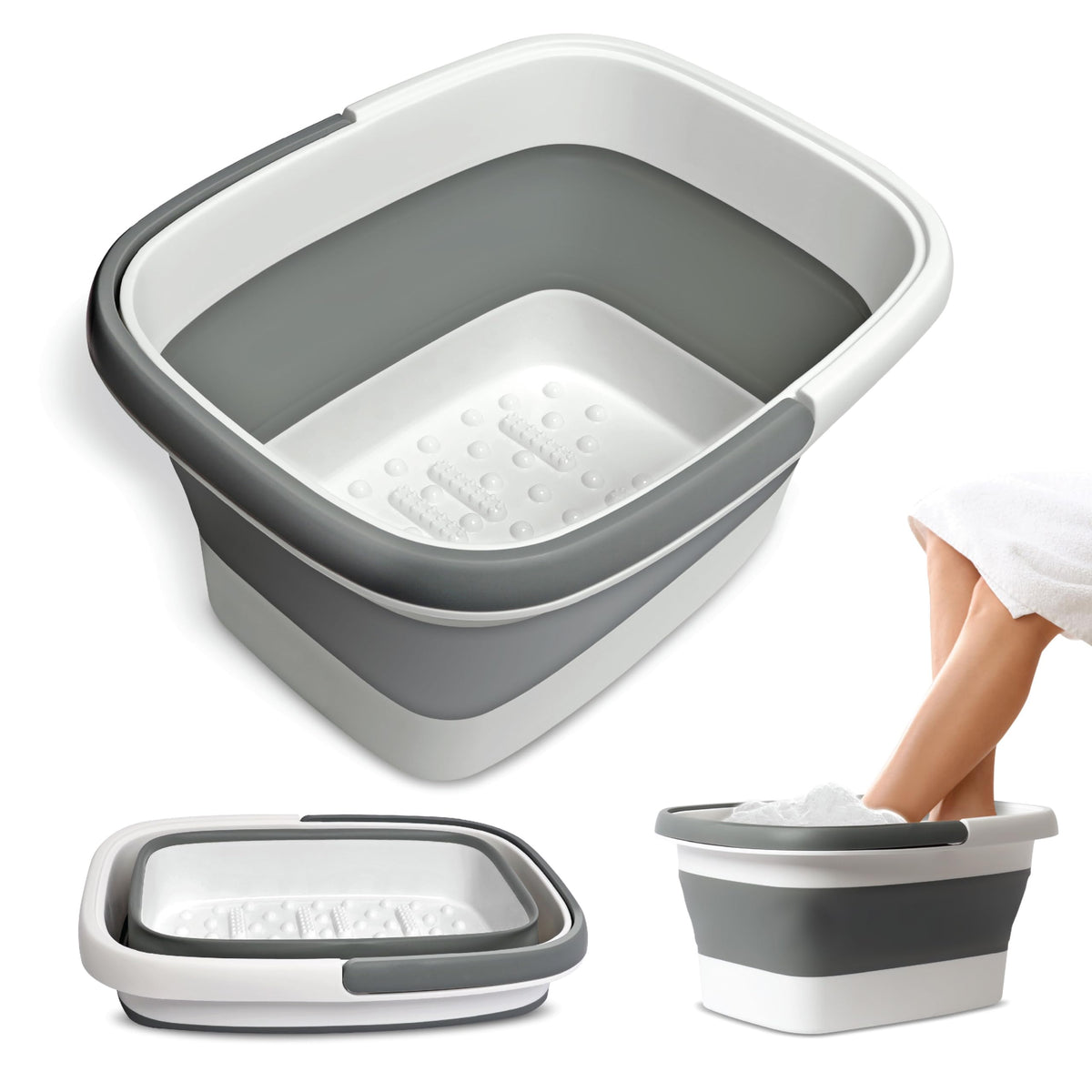 Mantello Collapsible Foot Bath Foot Soaking Tub | Portable Foot Spa Pedicure Bowl | Large Basin to Soak & Wash Feet | Folding Bucket with Carry Handle | White & Grey, Blue, Green [Green]