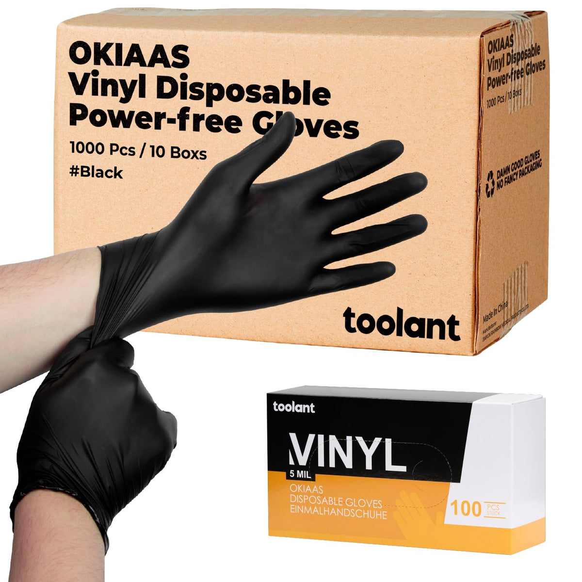 OKIAAS Black/Pink Vinyl Disposable Gloves Latex Free, Food Grade, 5 mil, Cooking, Cleaning, Hair Dye, 50/100/200/1000 Count