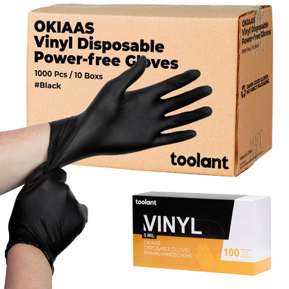 OKIAAS Black/Pink Vinyl Disposable Gloves Latex Free, Food Grade, 5 mil, Cooking, Cleaning, Hair Dye, 50/100/200/1000 Count