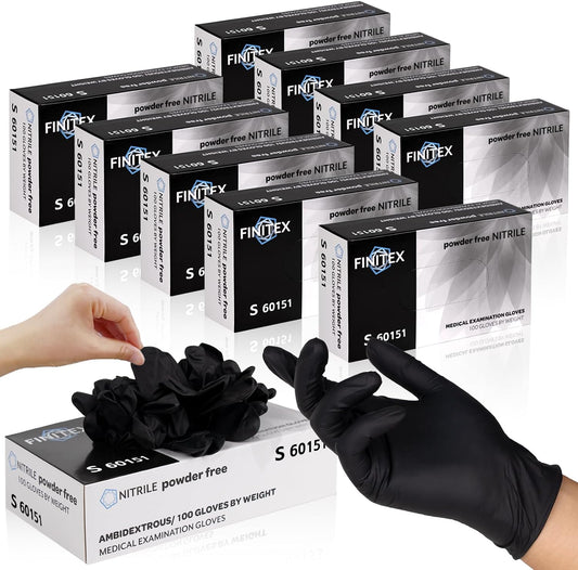 FINITEX Black Nitrile Disposable Gloves Exam Gloves 3.2mil Case of 10 Boxes