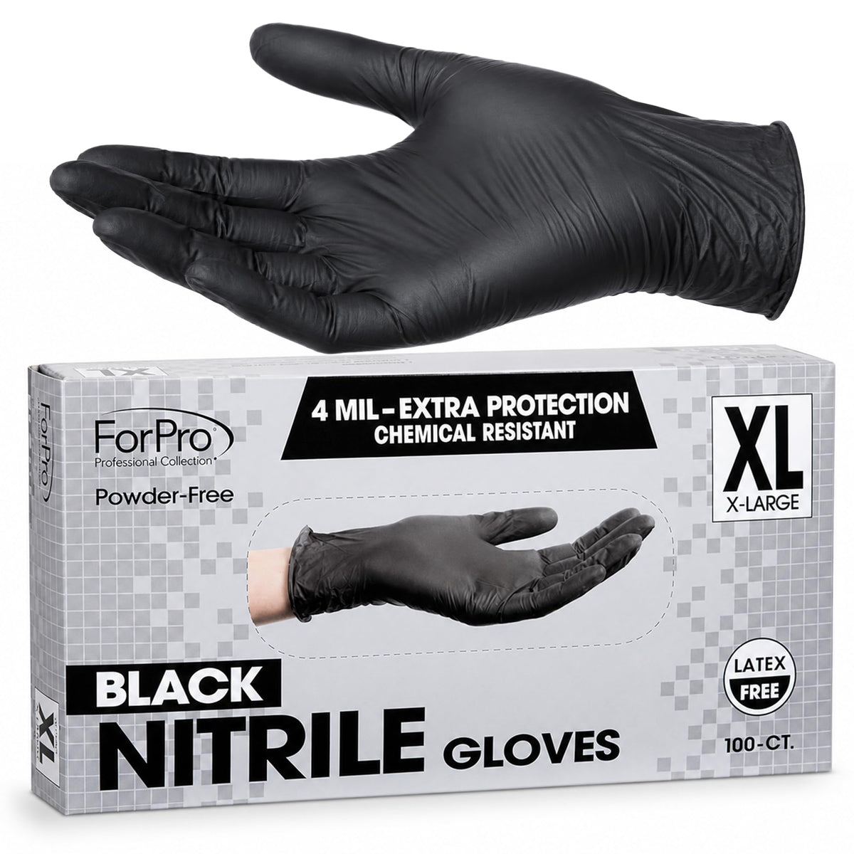 ForPro Disposable Nitrile Gloves, Chemical Resistant, Powder-Free, Latex-Free, Non-Sterile, Food Safe, 4 Mil