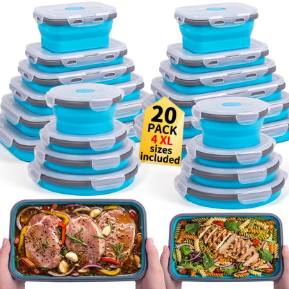 Collapsible Food Storage Containers with Lid & Air Vent, 8 Pack, 4 Rectangular + 4 Round, Annaklin Foldable Silicone Lunch Containers Collapsible Bowls Set, Microwave Freezer Dishwasher Safe, 4 Colors