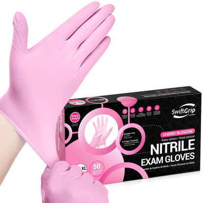 SwiftGrip Nitrile Exam Gloves, 4 Mil, Cherry Blossom, Food Safe Gloves Disposable Latex Free, Powder Free