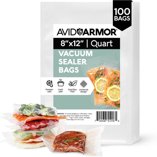 Avid Armor Food Vacuum Sealer Bags – 100-Pack, 8x12” Quart Freezer Bags