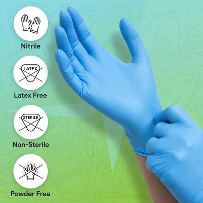 FifthPulse Blue Disposable Nitrile Exam Gloves Large 1000 Count - Medical Grade, 3 Mil, Textured Tips, Food Safe, Latex Free, Powder Free for Cleaning, Cooking, Medical Use - Case of 10 Boxes of 100