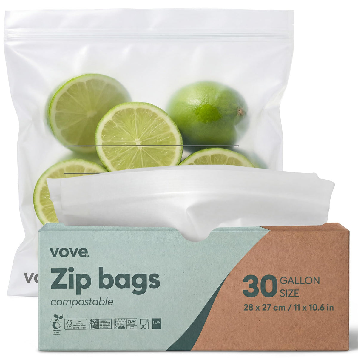 Vove Compostable Storage Zip Bags 140 Count Variety Pack, Plant-Based