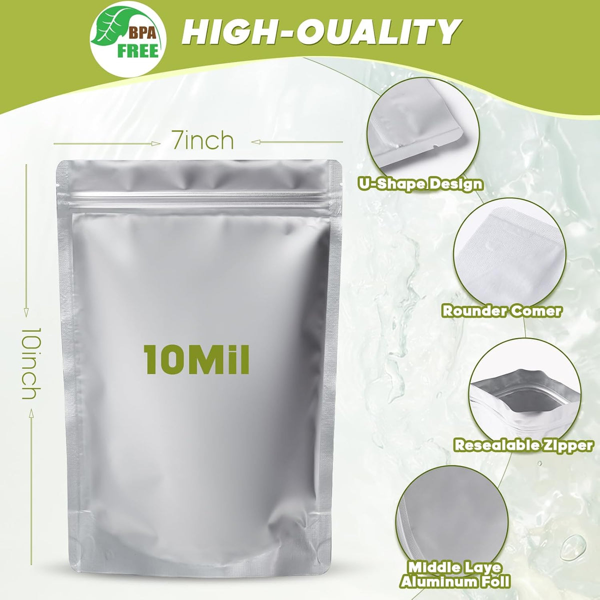 60pcs 1 Quart Mylar Bags for Food Storage Extra Thick 10 Mil