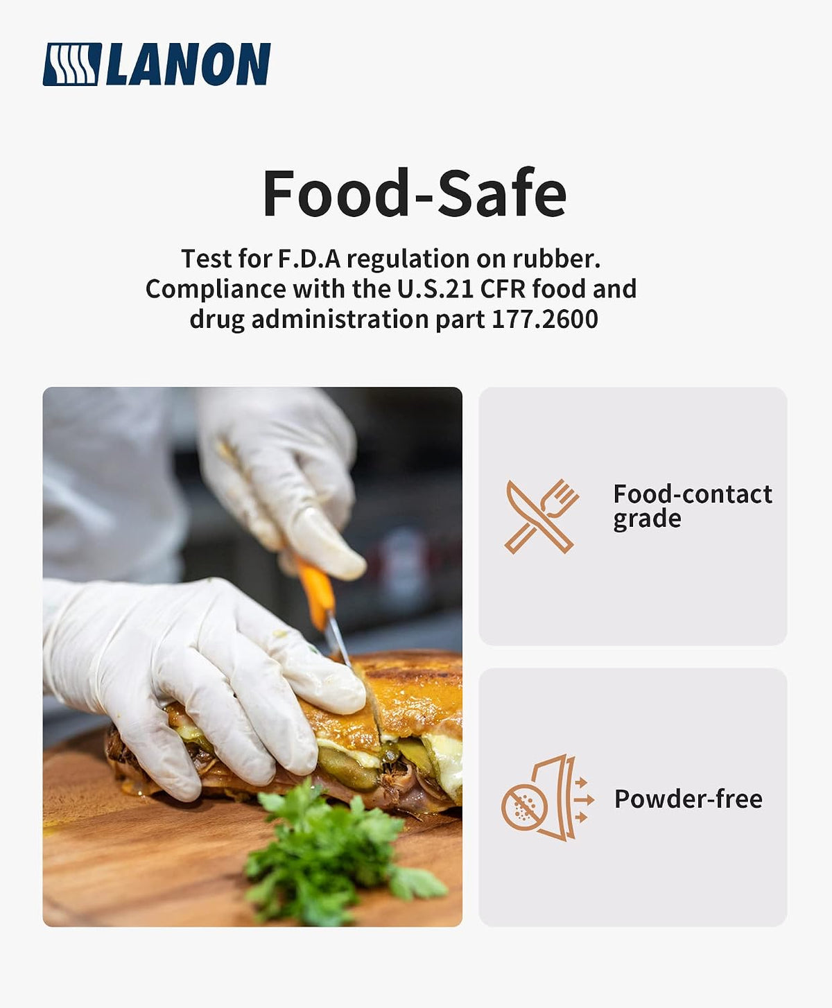 LANON Food Safe White Disposable Nitrile Gloves,Cooking Gloves,Small