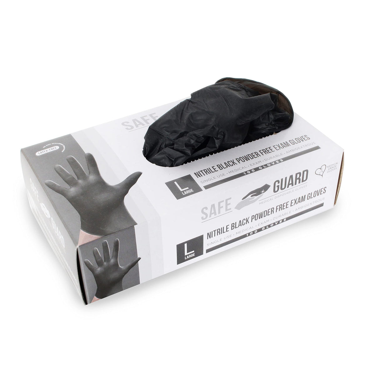 Safeguard Nitrile Disposable Gloves, Powder Free, Food Grade Gloves, (SYNCHKG082507), Box, Large (100 Count)
