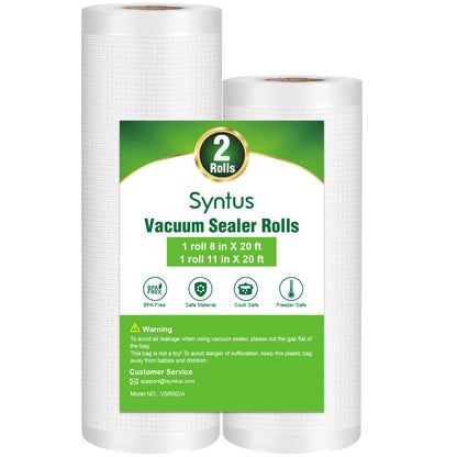 Syntus Vacuum Sealer Bags for Food, 3 Rolls 11" x 20' and 3 Rolls 8" x 20'