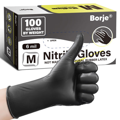 Borje Nitrile Gloves XL, 100 Count Disposable Gloves, Black, Latex-Free Powder-Free, Medical Exam, Food Safe, Cleaning, Cooking