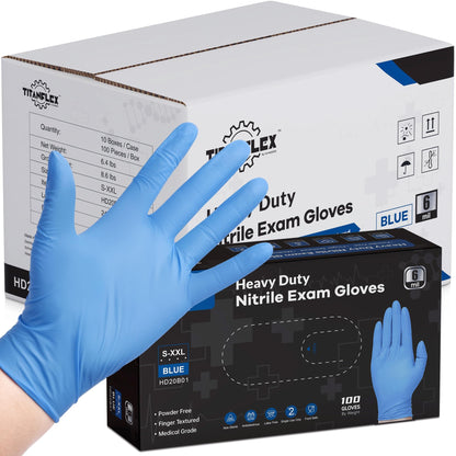 TitanFlex Nitrile Exam Gloves, Blue, 6-mil, Heavy Duty Nitrile Gloves, Mechanic Disposable Gloves, Latex Free, Powder Free