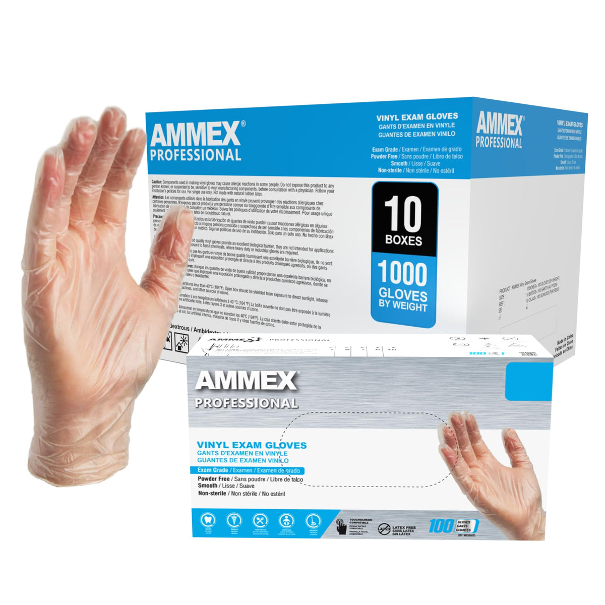 AMMEX Vinyl Gloves Disposable 4 mil Clear Plastic Exam Grade and Food Safe