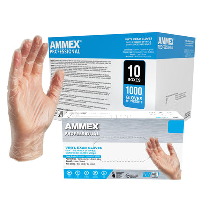 AMMEX Vinyl Gloves Disposable 4 mil Clear Plastic Exam Grade and Food Safe