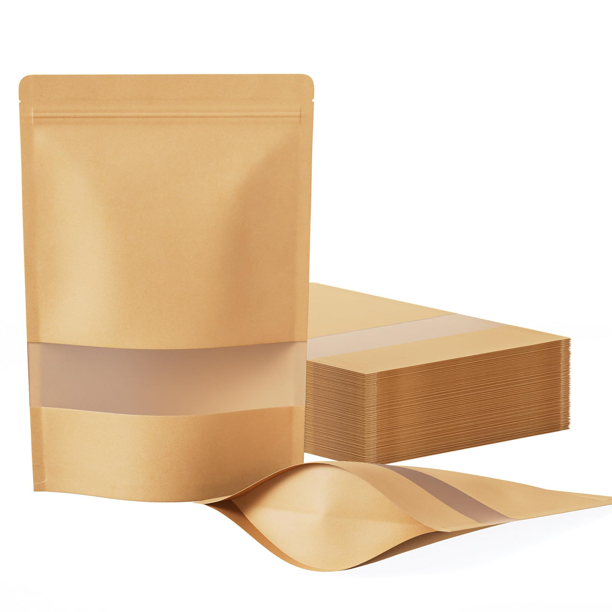 FireKylin 100 Pcs Resealable Bags, Matte Window, Paper, Brown,5.9 x 8.6 in