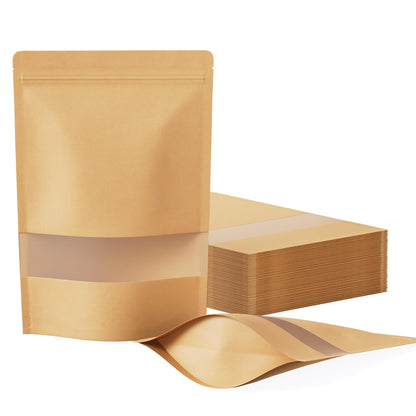 FireKylin 100 Pcs Resealable Bags, Matte Window, Paper, Brown,5.9 x 8.6 in