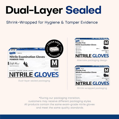 Supmedic Soft Max Disposable Nitrile Exam Gloves, Powder-Free Black 1000 Ct