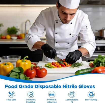 Food Grade 5 Mil Disposable Nitrile Gloves Large, 100Pcs
