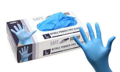 Safeguard Nitrile Disposable Gloves, Powder Free, Food Grade Gloves, (SYNCHKG082507), Box, Large (100 Count)