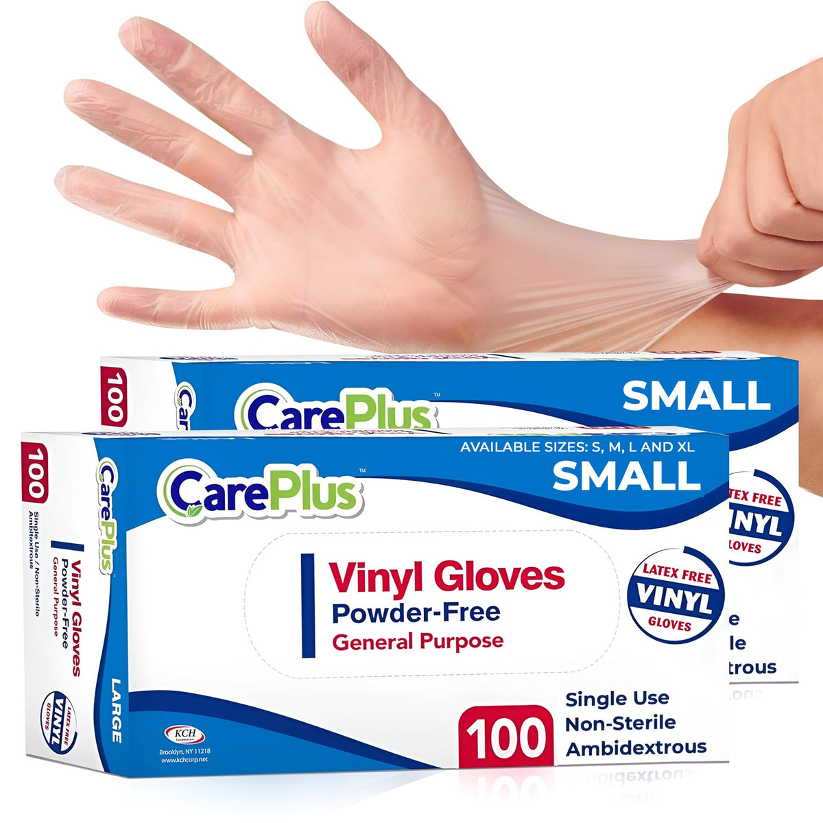 CARE PLUS Vinyl Gloves Clear Medium, Disposable Latex Free, 100 Count