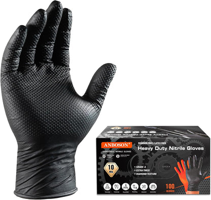 ANBOSON 10 Mil Heavy Duty Diamond Texture Nitrile Gloves, X-Large, 100 Ct