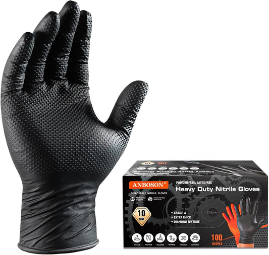 ANBOSON 10 Mil Heavy Duty Diamond Texture Nitrile Gloves, X-Large, 100 Ct