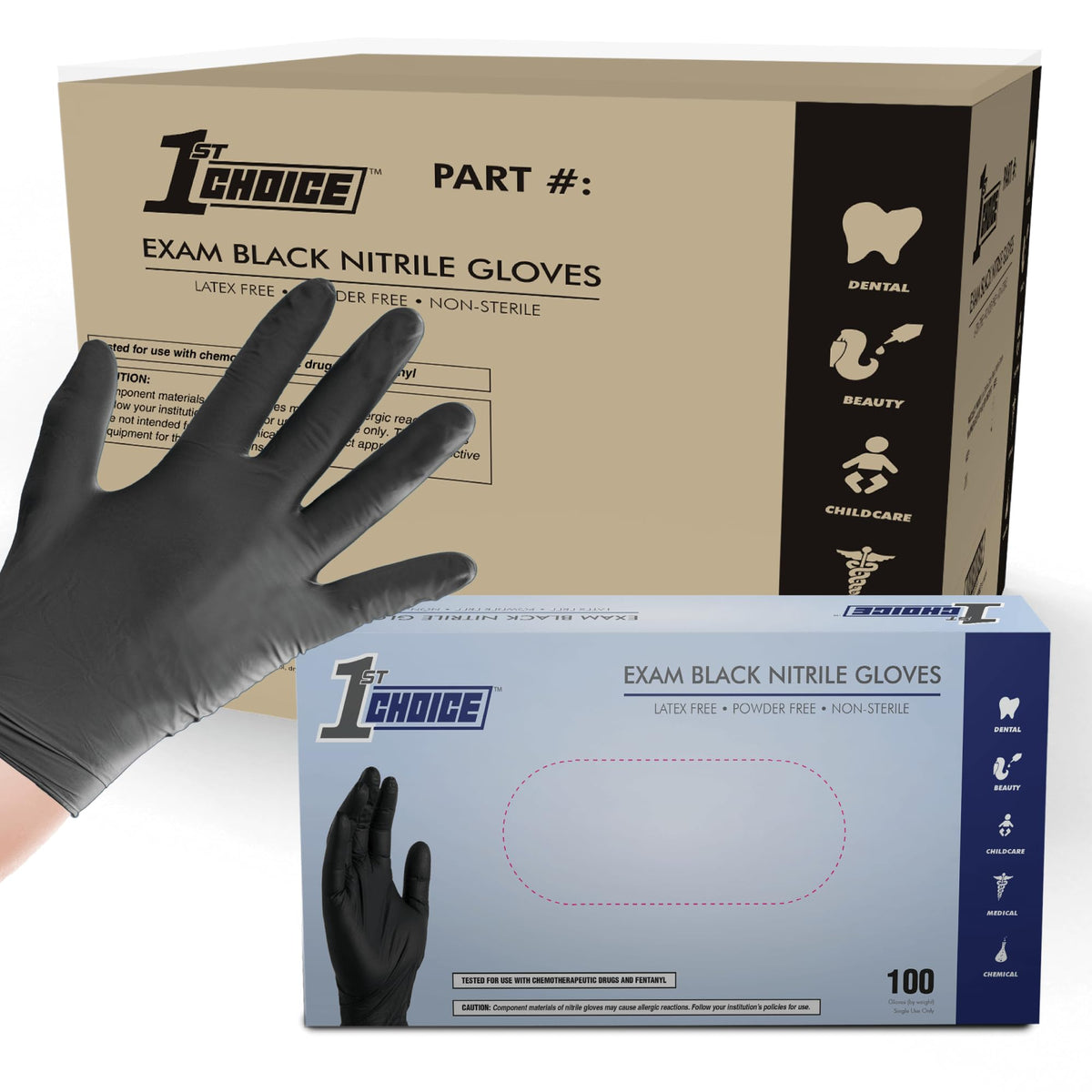 1st Choice Black 4 mil Nitrile Disposable Gloves Food Safe Medical Grade
