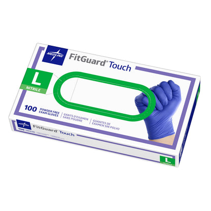 Medline FitGuard Touch Nitrile Exam Gloves, 100 Count, Medium, Powder Free, Disposable, Not Made with Natural Rubber Latex, Excellent Sense of Touch for Medical Tasks, Durable for Household Chores