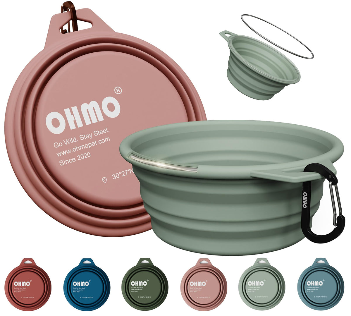 OHMO Large Collapsible Dog Bowls for Travel, 27oz, 2pcs, Camo&Sage Green