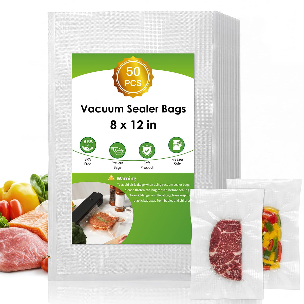 Vacuum Sealer Bags for Food Storage, 150pcs Precut Pint, Quart & Gallon