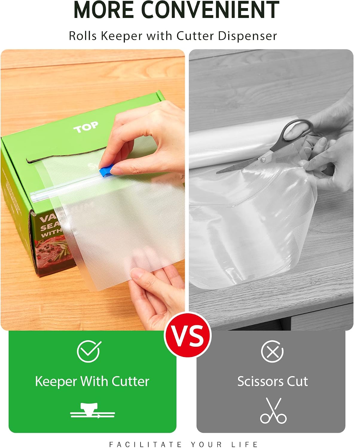 Syntus 11" x 150' Vacuum Sealer Bags Rolls Keeper with Cutter Dispenser