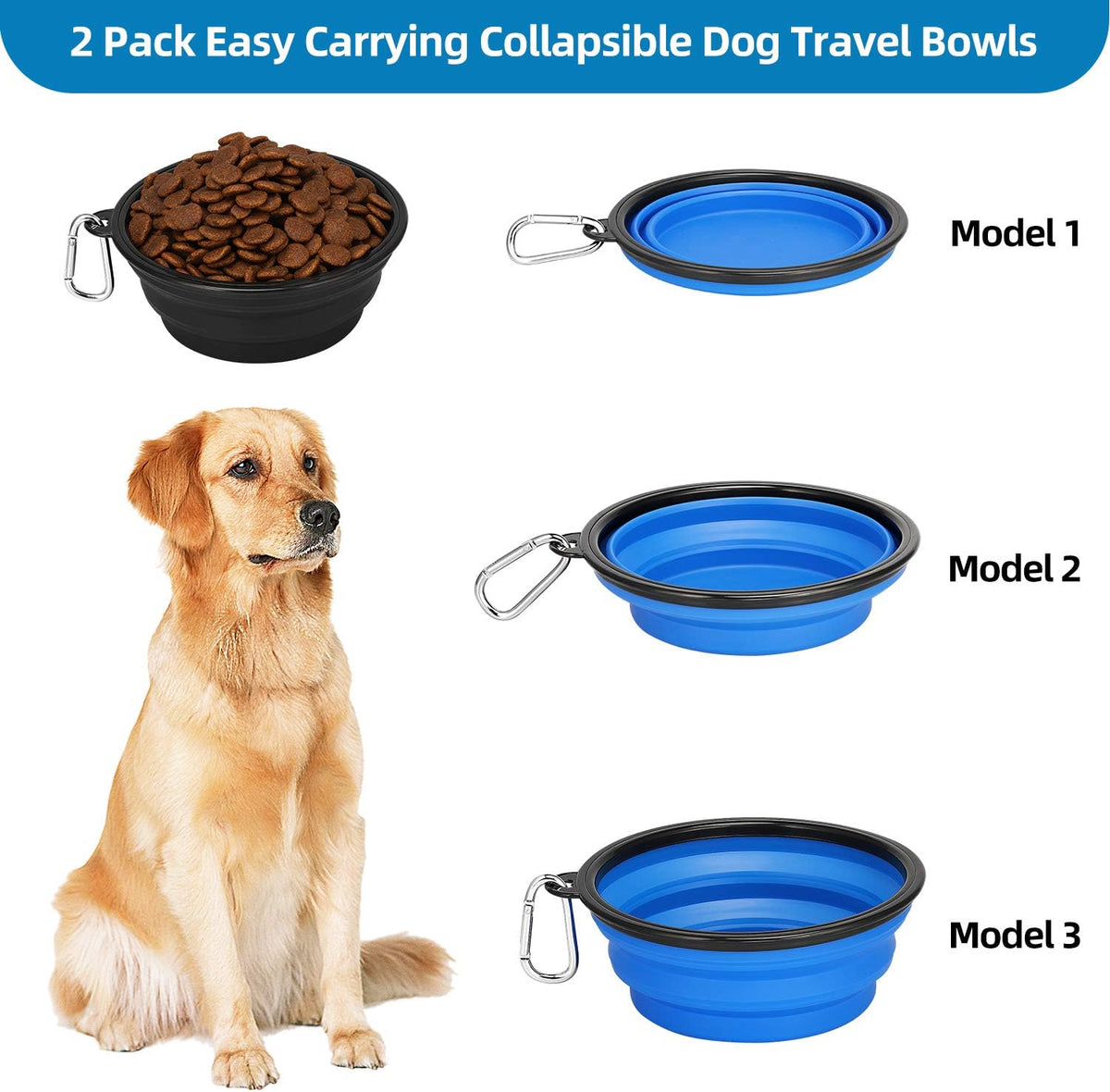 Kytely Large Collapsible Dog Bowls 2 Pack, 34oz Foldable Dog Travel Bowl