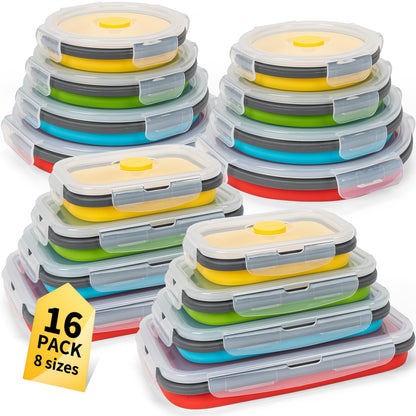 Collapsible Food Storage Containers with Lid & Air Vent, 8 Pack, 4 Rectangular + 4 Round, Annaklin Foldable Silicone Lunch Containers Collapsible Bowls Set, Microwave Freezer Dishwasher Safe, 4 Colors