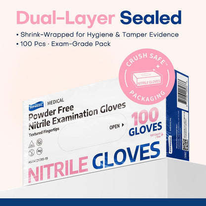 Supmedic Medical Nitrile Exam Gloves, Latex & Powder-Free Disposable 100 Ct