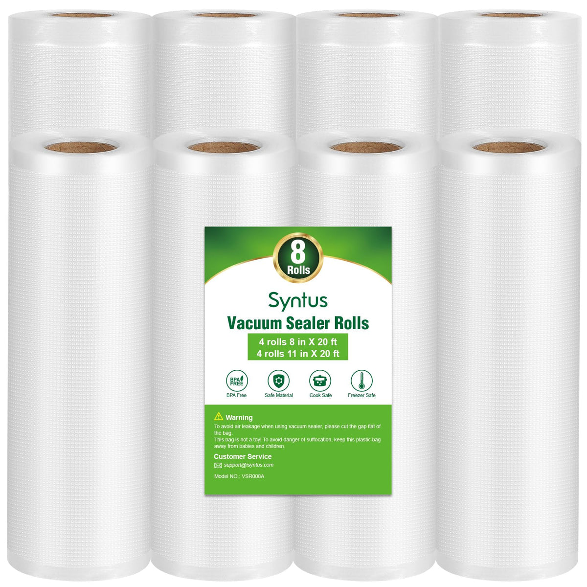 Syntus Vacuum Sealer Bags for Food, 3 Rolls 11" x 20' and 3 Rolls 8" x 20'