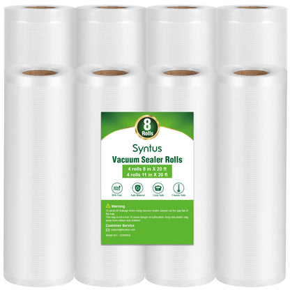 Syntus Vacuum Sealer Bags for Food, 3 Rolls 11" x 20' and 3 Rolls 8" x 20'