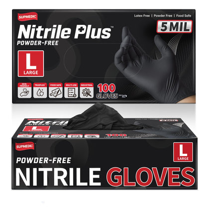 Supmedic Nitrile+ Disposable Gloves, 5 Mil Latex & Powder-Free Glove 100 Ct