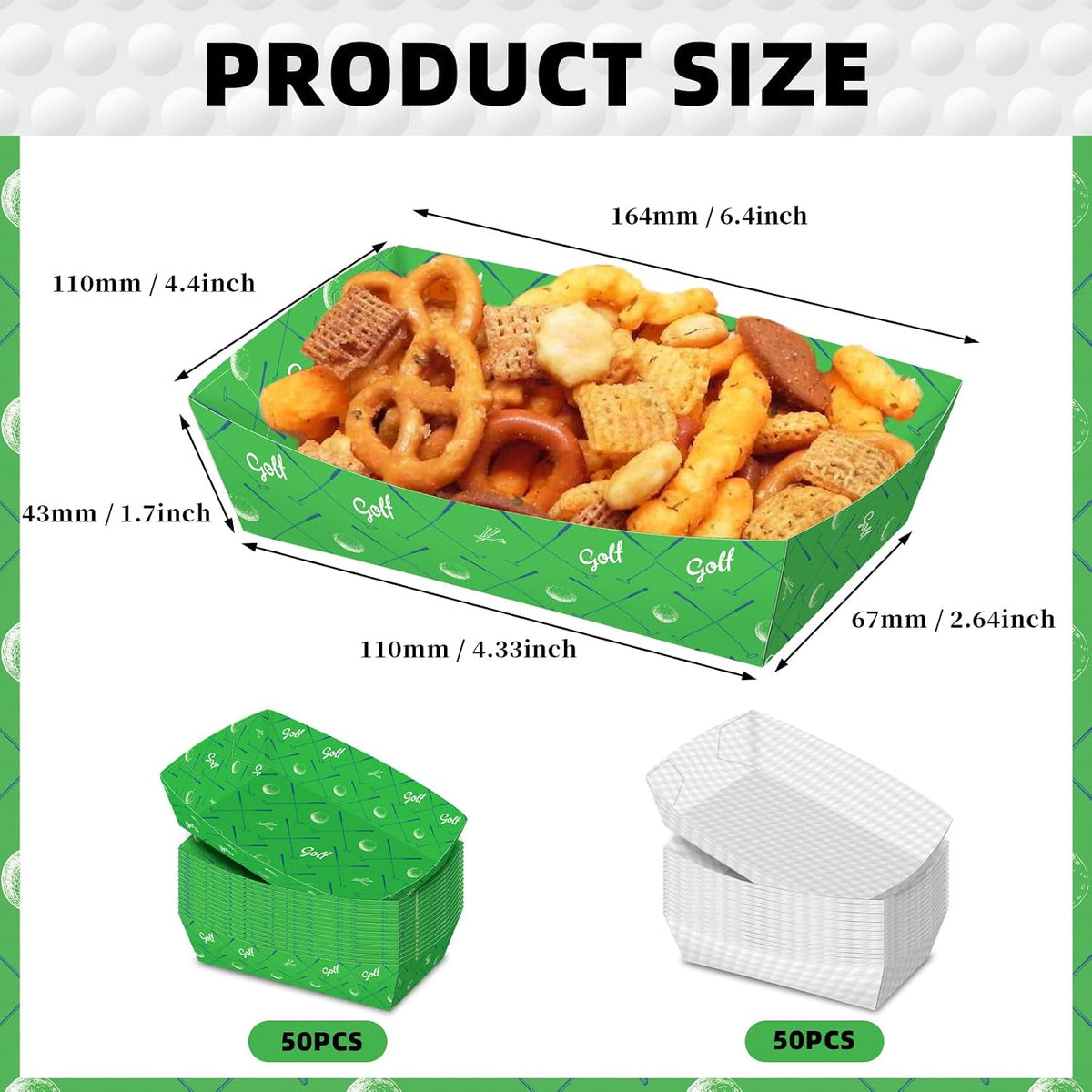 No Folding Required 100 Pack 2 Lb Golf Party Favors Large Golf Plates Paper Serving Trays Nachos Food Boats Disposable Bowls for Golf Birthday Party Decorations