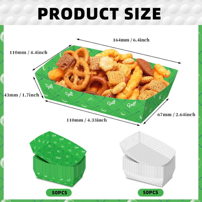 No Folding Required 100 Pack 2 Lb Golf Party Favors Large Golf Plates Paper Serving Trays Nachos Food Boats Disposable Bowls for Golf Birthday Party Decorations