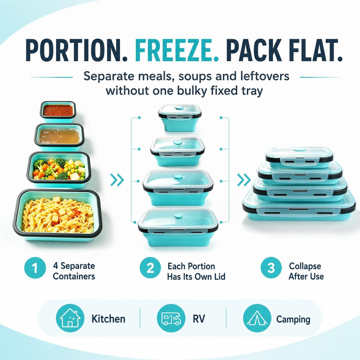 Guyuyii 4 Pack Space-Saving Collapsible Food Storage Containers with Lids