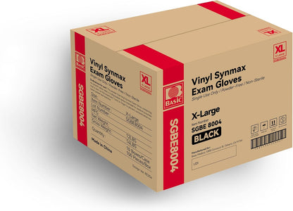 Basic Vinyl Exam Gloves, Synmax Medical Disposable Non-Sterile Latex-Free Powder-Free Glove Box of 100 (Black, S/M/L/XL)