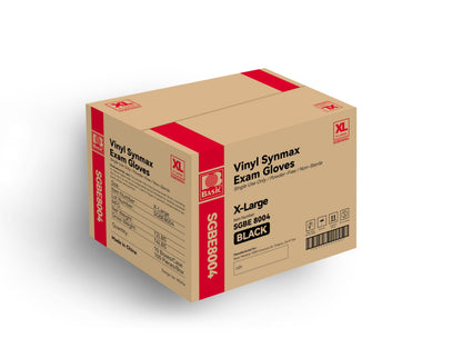 Basic Vinyl Exam Gloves, Synmax Medical Disposable Non-Sterile Latex-Free Powder-Free Glove Box of 100 (Black, S/M/L/XL)