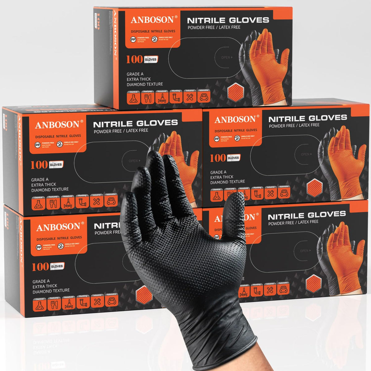 ANBOSON 10 Mil Heavy Duty Mechanic Nitrile Gloves, XLarge Black 100 Count