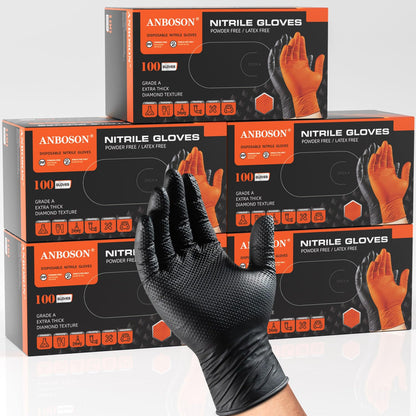 ANBOSON 10 Mil Heavy Duty Mechanic Nitrile Gloves, XLarge Black 100 Count