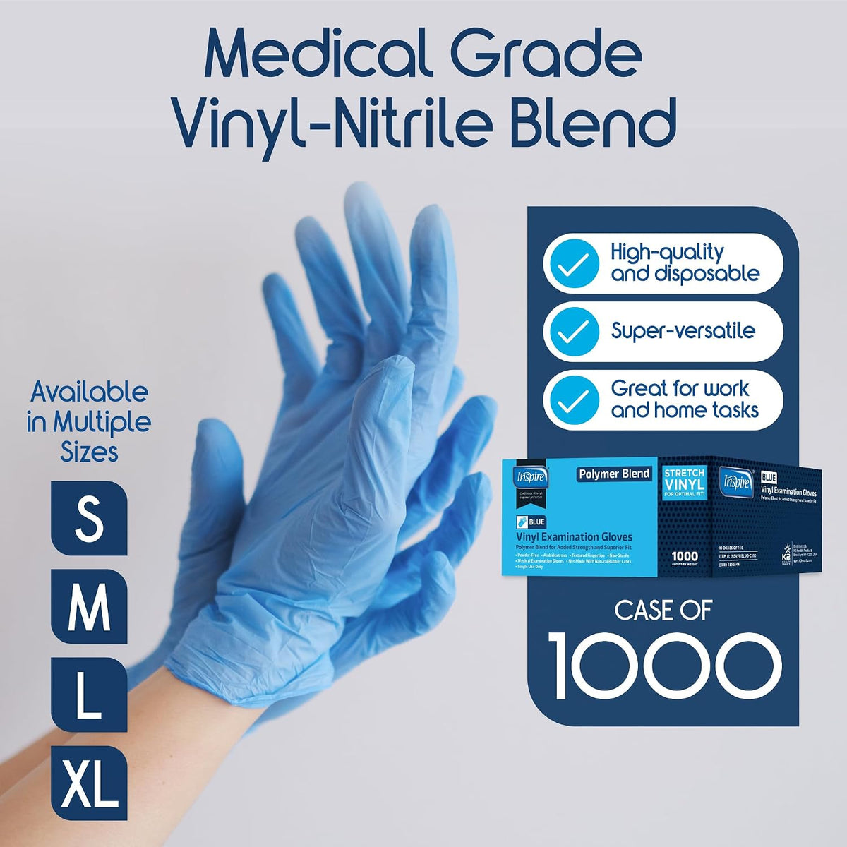 Inspire Nitrile-Vinyl Blend Exam Gloves - Disposable, Latex Free, Medical, Multipurpose for Cooking