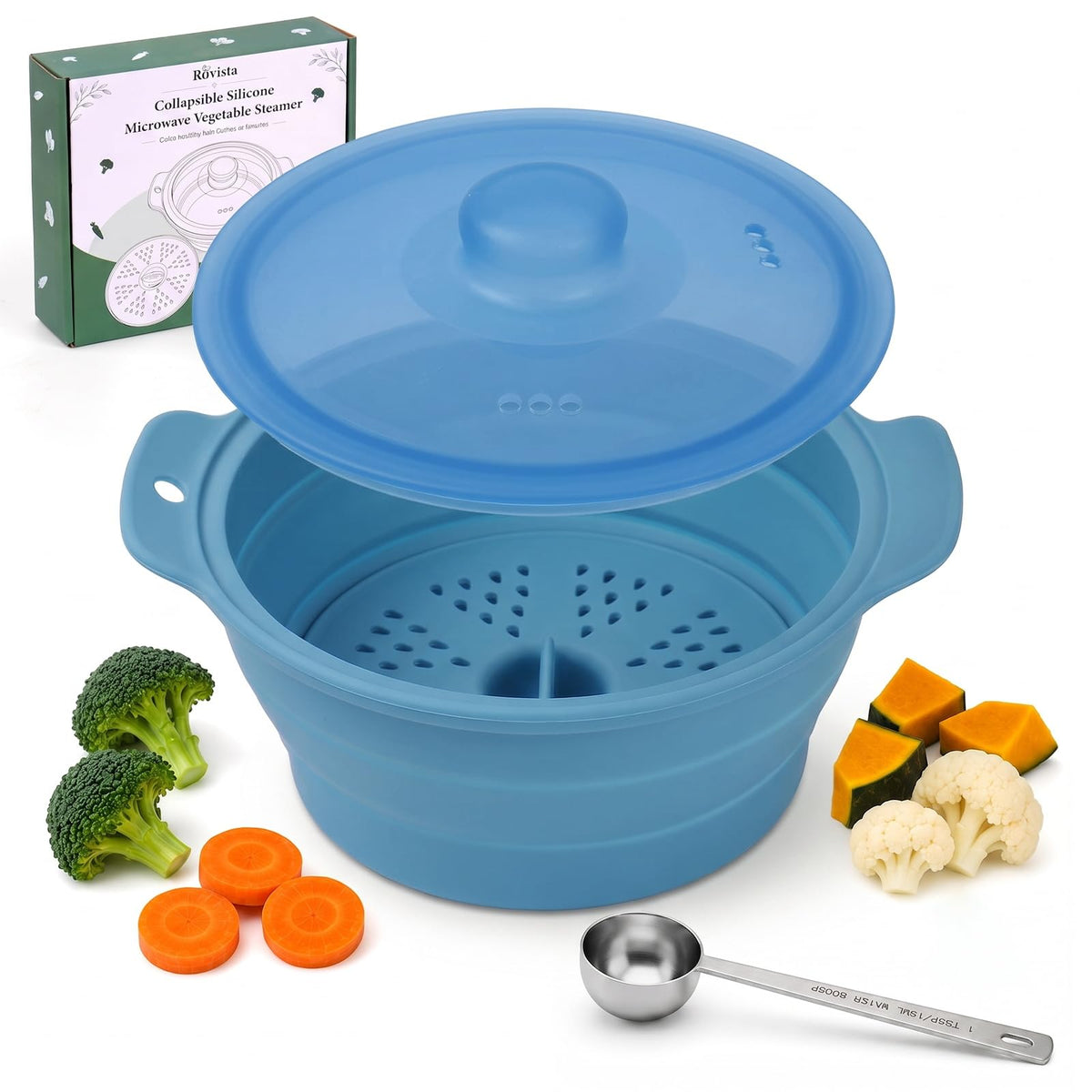 42oz Collapsible Silicone Microwave Steamer for Vegetables, Gray
